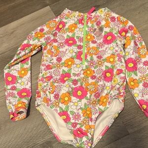 Betsey Johnson Floral Kids Swim One Piece - Pink, Orange, Green